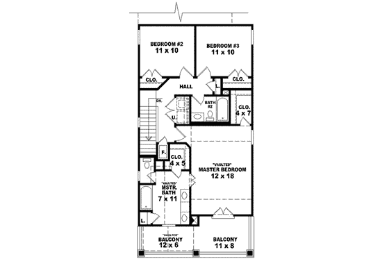 Floor Plan - Upper Floor for Southern House Plan #81-670 - 3 bed, 2.5 bath