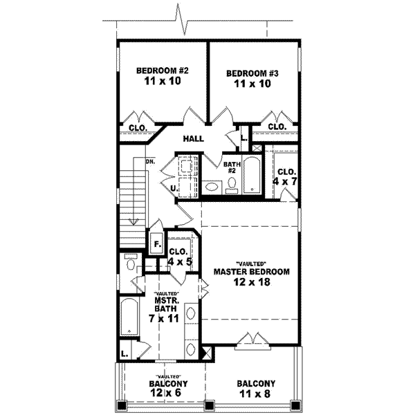 Southern Floor Plan - Upper Floor Plan #81-670