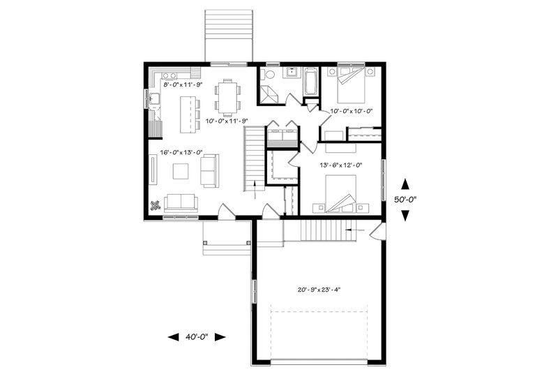 Dream House Plan - Floor Plan - Main Floor for Country House Plan #23-2695 - 2 bed, 1 bath