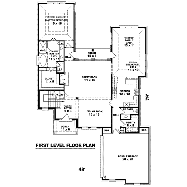 Floor Plan - Main Floor for European House Plan #81-1509 - 3 bed, 2.5 bath