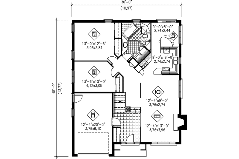House Plan Design - Floor Plan - Main Floor for Traditional House Plan #25-1025 - 2 bed, 1 bath