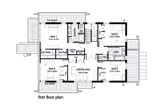 Floor Plan - Upper Floor for Modern House Plan #496-11 - 4 bed, 2.5 bath