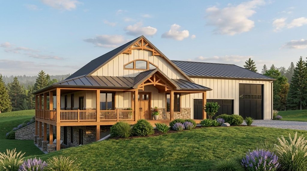 Exterior - Front Elevation 2 for Barndominium House Plan #1064-216 - 4 bed, 3 bath