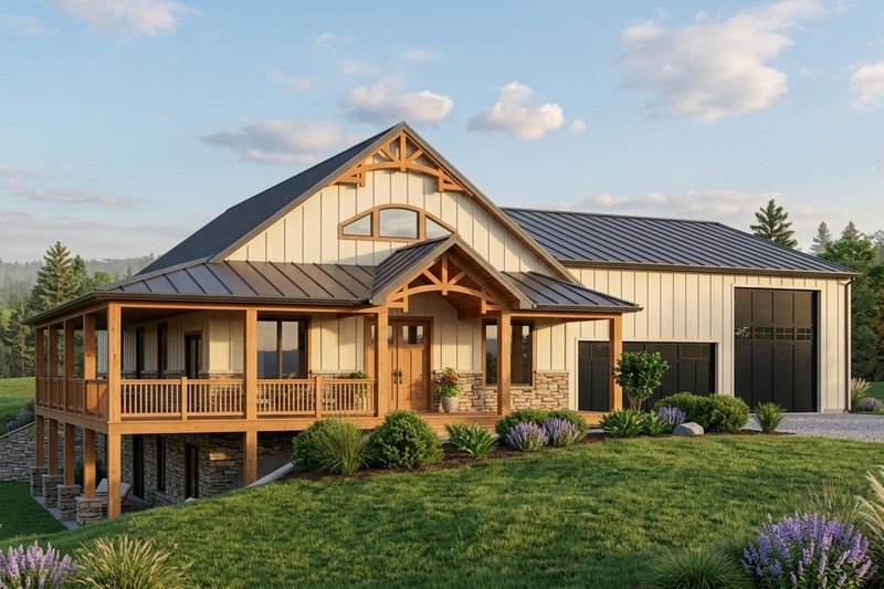 House Plan Design - Exterior - Front Elevation 2 for Barndominium House Plan #1064-216 - 4 bed, 3 bath