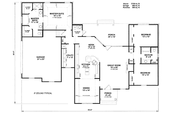 Floor Plan - Main Floor for Mediterranean House Plan #14-158 - 3 bed, 2.5 bath