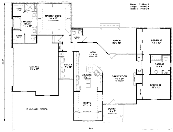 Architectural House Design - Mediterranean Floor Plan - Main Floor Plan #14-158