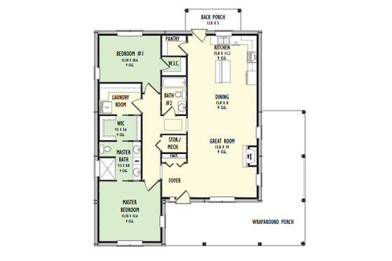 Floor Plan - Main Floor for Barndominium House Plan #1092-39 - 2 bed, 2 bath
