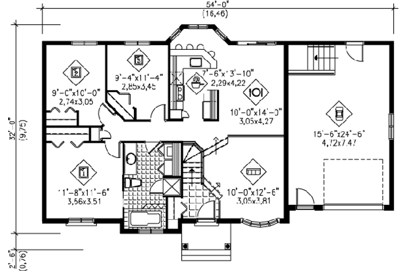 Dream House Plan - Floor Plan - Main Floor for Traditional House Plan #25-4090 - 3 bed, 1 bath