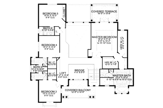Floor Plan - Upper Floor for Mediterranean House Plan #420-165 - 5 bed, 5 bath