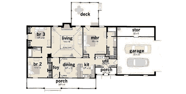Architectural House Design - Ranch Floor Plan - Main Floor Plan #36-119