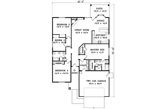 Floor Plan - Main Floor for Mediterranean House Plan #1-890 - 4 bed, 2 bath