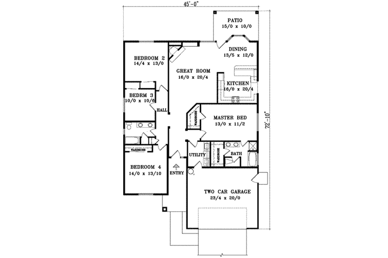 Home Plan - Floor Plan - Main Floor for Mediterranean House Plan #1-890 - 4 bed, 2 bath