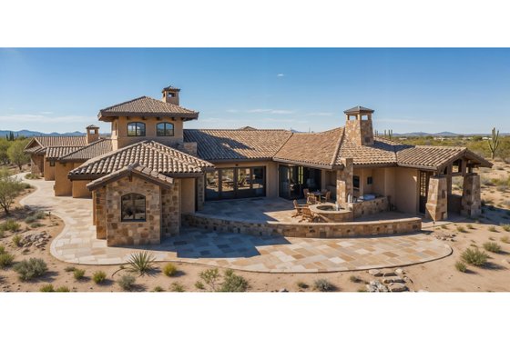 Exterior - Rear Elevation 1 for Adobe / Southwestern House Plan #892-6 - 3 bed, 3.5 bath