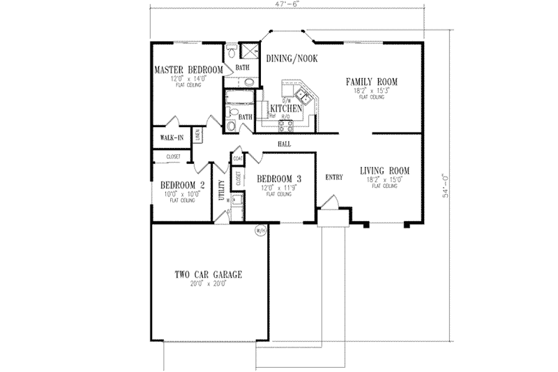 House Plan Design - Floor Plan - Main Floor for Ranch House Plan #1-284 - 3 bed, 2 bath