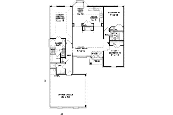 Floor Plan - Main Floor for Traditional House Plan #81-506 - 2 bed, 2 bath