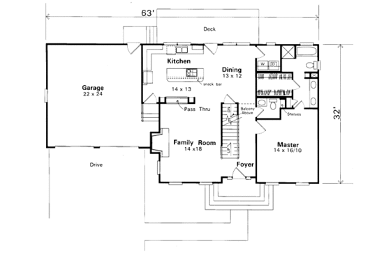 Floor Plan - Main Floor for Country House Plan #41-129 - 3 bed, 2.5 bath