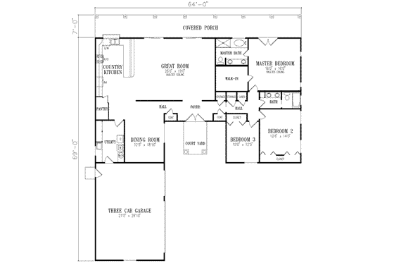 Floor Plan - Main Floor for Adobe / Southwestern House Plan #1-508 - 3 bed, 2 bath