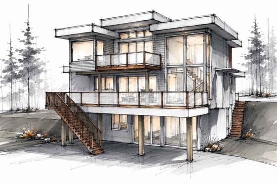 Exterior - Other Elevation 3 for Contemporary House Plan #1101-69 - 3 bed, 3.5 bath