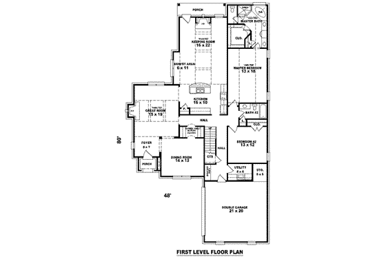 Floor Plan - Main Floor for Colonial House Plan #81-1541 - 4 bed, 3 bath