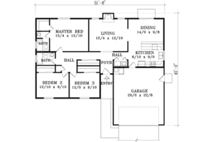 Floor Plan - Main Floor for Ranch House Plan #1-1241 - 3 bed, 2 bath