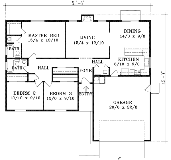 Architectural House Design - Ranch Floor Plan - Main Floor Plan #1-1241