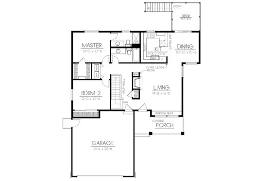 Floor Plan - Main Floor for Traditional House Plan #100-424 - 2 bed, 2 bath