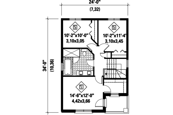Floor Plan - Upper Floor for Contemporary House Plan #25-4429 - 3 bed, 1 bath