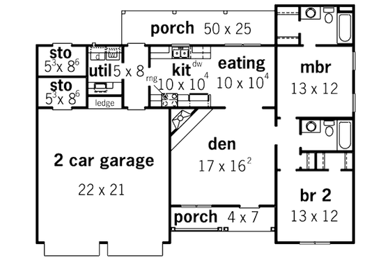 Floor Plan - Main Floor for Traditional House Plan #16-243 - 2 bed, 2 bath
