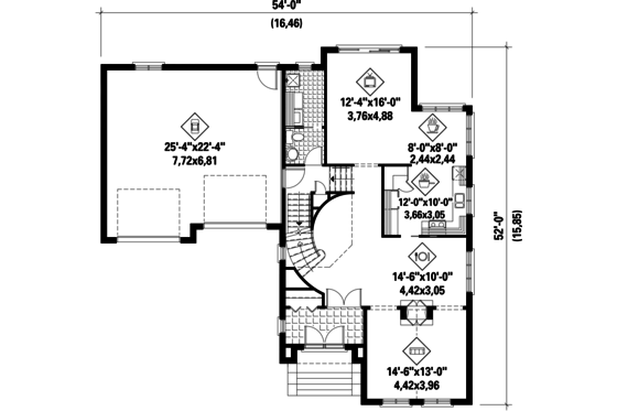 Floor Plan - Main Floor for European House Plan #25-4713 - 4 bed, 2 bath