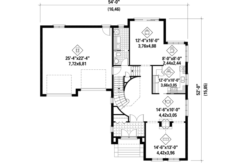 House Blueprint - Floor Plan - Main Floor for European House Plan #25-4713 - 4 bed, 2 bath