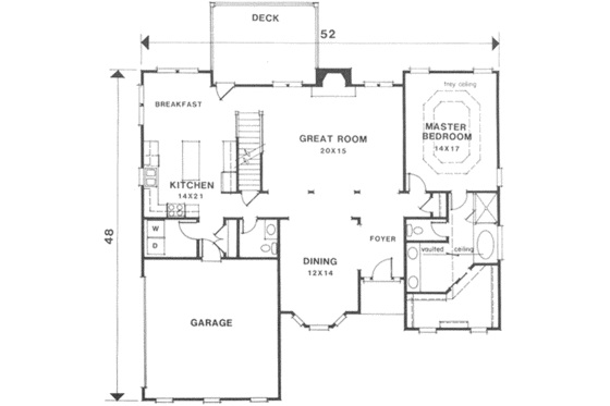 Floor Plan - Main Floor for European House Plan #129-120 - 3 bed, 3.5 bath