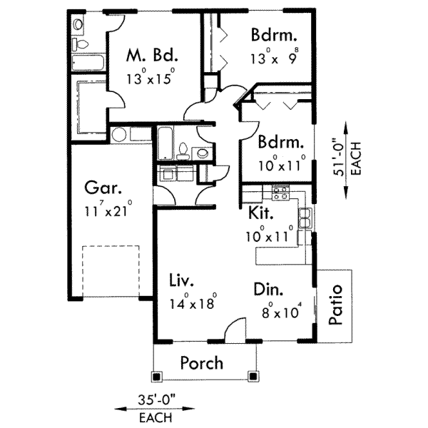 Floor Plan - Main Floor for Craftsman House Plan #303-402 - 3 bed, 2 bath