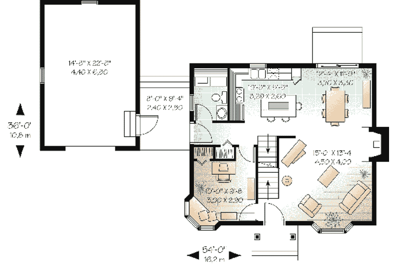 Home Plan - Floor Plan - Main Floor for Traditional House Plan #23-449 - 2 bed, 1.5 bath