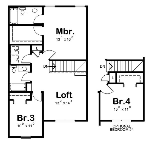 House Blueprint - Traditional Floor Plan - Upper Floor Plan #20-2456