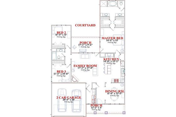Floor Plan - Main Floor for Bungalow House Plan #63-183 - 3 bed, 2 bath