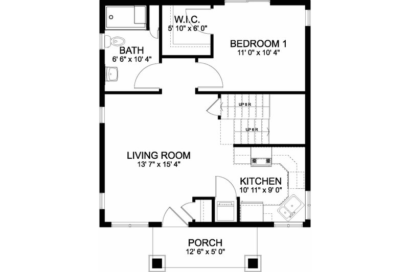 Dream House Plan - Floor Plan - Main Floor for Bungalow House Plan #126-208 - 2 bed, 1.5 bath