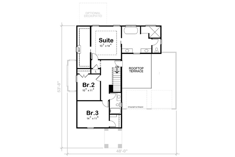 House Blueprint - Floor Plan - Upper Floor for Modern House Plan #20-2505 - 3 bed, 2.5 bath