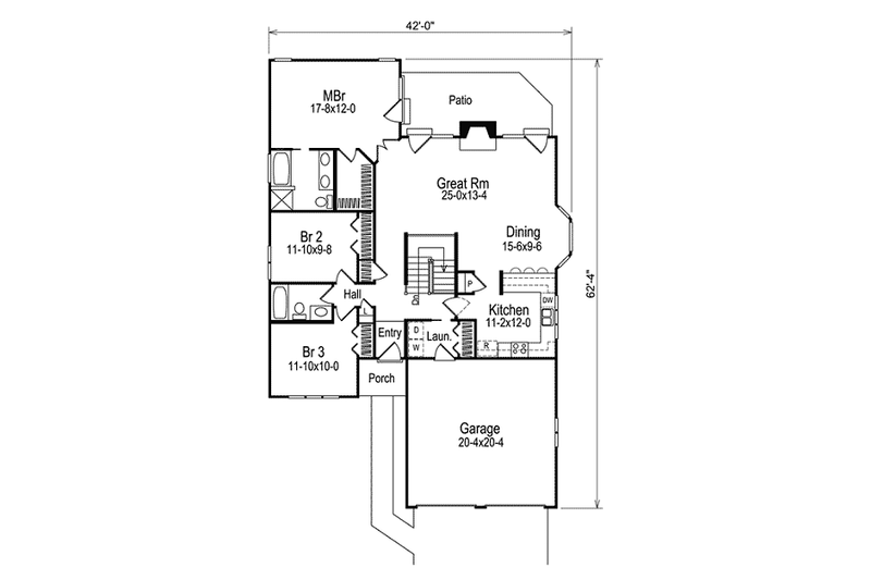 Home Plan - Floor Plan - Main Floor for European House Plan #57-168 - 3 bed, 2 bath