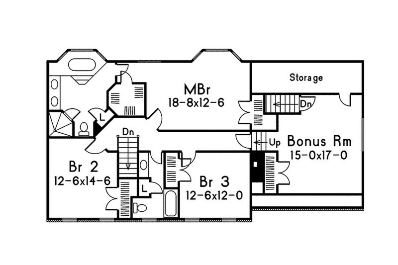 House Blueprint - Floor Plan - Upper Floor for Colonial House Plan #57-704 - 3 bed, 2.5 bath