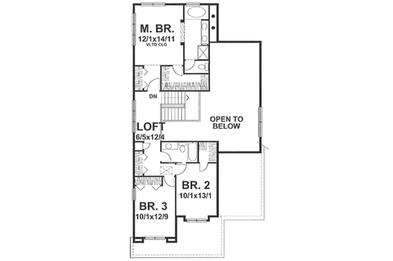 Floor Plan - Upper Floor for Traditional House Plan #50-103 - 3 bed, 2.5 bath