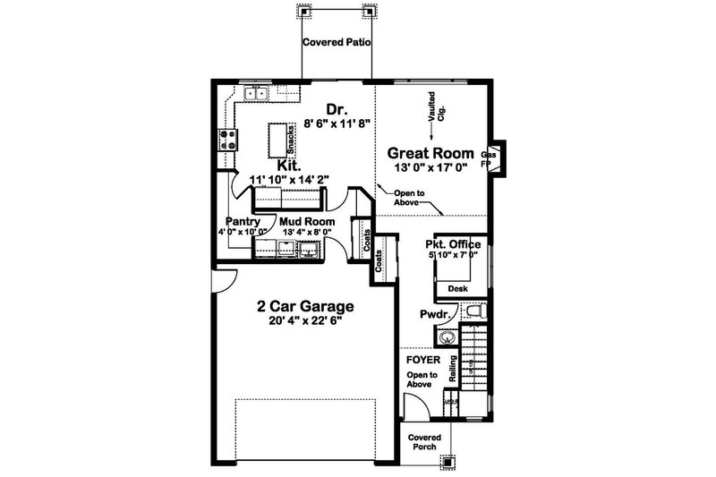 House Blueprint - Floor Plan - Main Floor for Farmhouse House Plan #126-213 - 3 bed, 2.5 bath