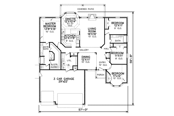 Floor Plan - Main Floor for Traditional House Plan #65-483 - 4 bed, 2 bath