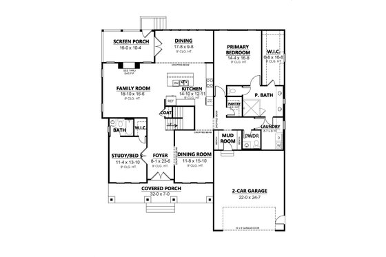 Floor Plan - Main Floor for Craftsman House Plan #1080-31 - 5 bed, 4.5 bath