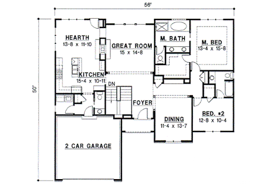 Floor Plan - Main Floor for Traditional House Plan #67-323 - 4 bed, 3 bath