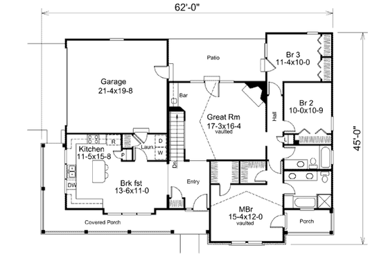 Floor Plan - Main Floor for Farmhouse House Plan #57-345 - 3 bed, 2 bath