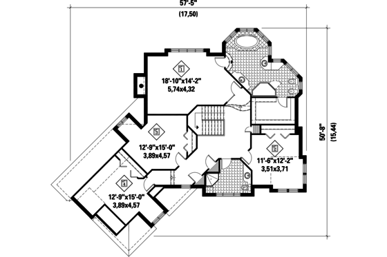 Floor Plan - Upper Floor for European House Plan #25-4796 - 4 bed, 1 bath