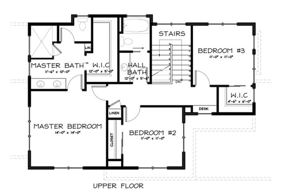 Floor Plan - Upper Floor for Craftsman House Plan #895-2 - 3 bed, 2.5 bath