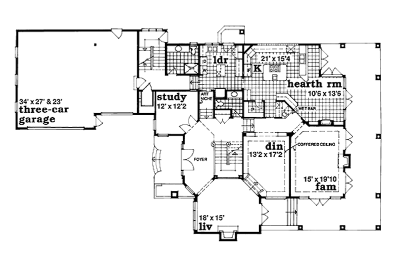 Home Plan - Floor Plan - Main Floor for Prairie House Plan #47-321 - 4 bed, 4.5 bath