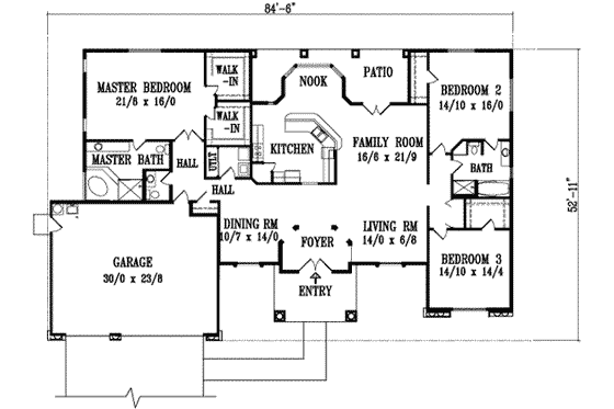 Floor Plan - Main Floor for Adobe / Southwestern House Plan #1-670 - 3 bed, 2.5 bath