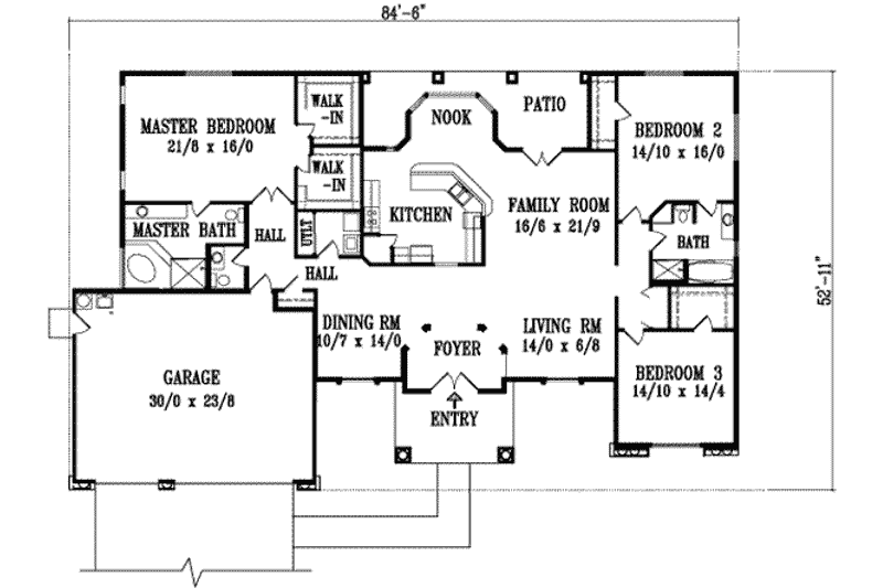 House Plan Design - Floor Plan - Main Floor for Adobe / Southwestern House Plan #1-670 - 3 bed, 2.5 bath